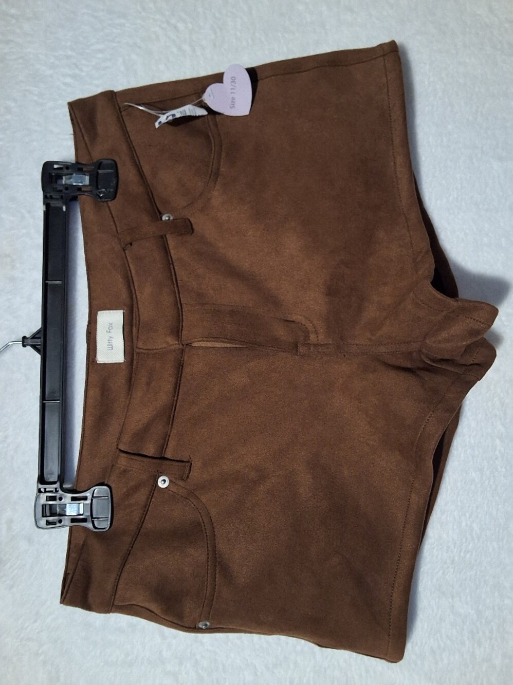 Brown Suede-Effect Jean Shorts